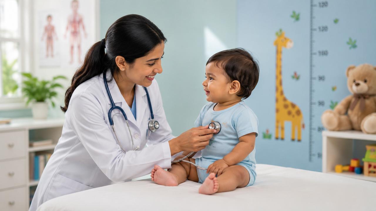 Pediatrician providing gentle care to a young child